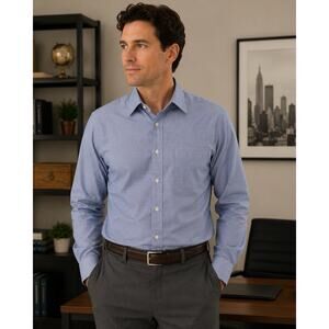 Brooks Brothers 16 4 Blue Check Broadcloth Dress Shirt Mens Large Cotton